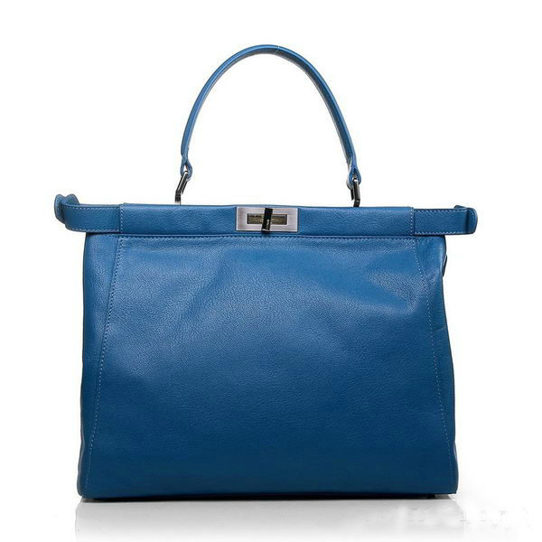 F2292 Fendi Peekaboo Bag in pelle di vitello blu F2292 in pelle